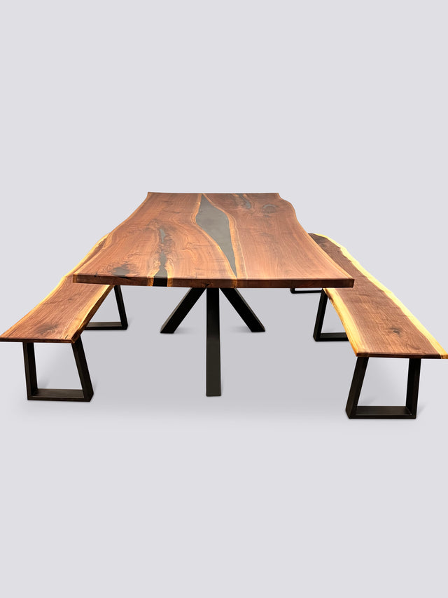 Live Edge Black Walnut Black Epoxy Dining Set