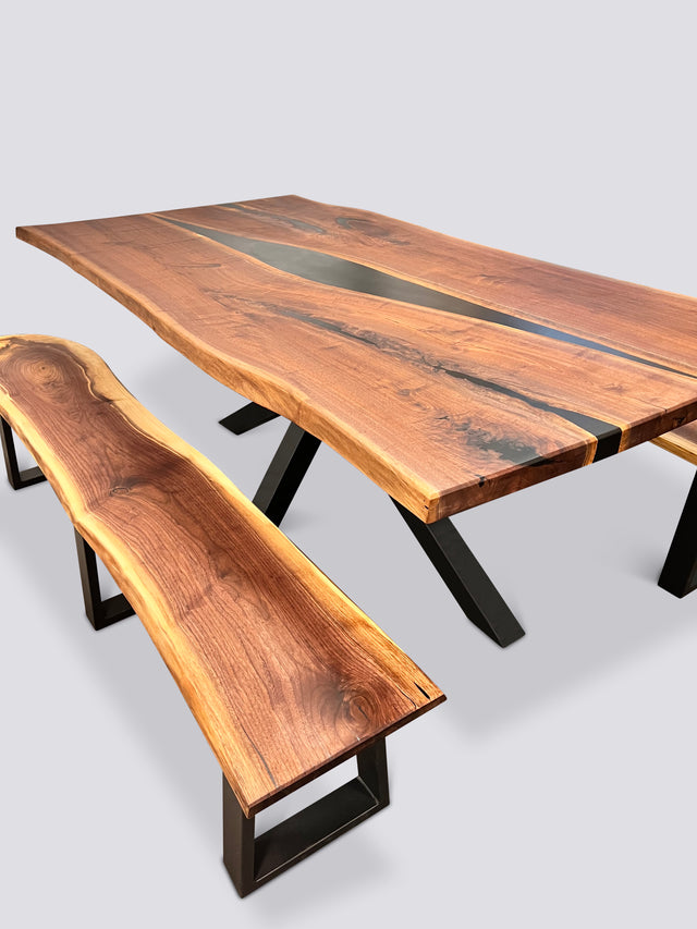 Live Edge Black Walnut Black Epoxy Dining Set