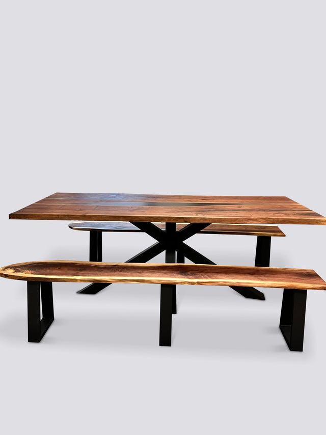 Live Edge Black Walnut Black Epoxy Dining Set